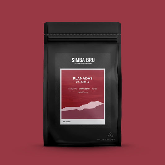 A bag of organic coffee beans from colombia